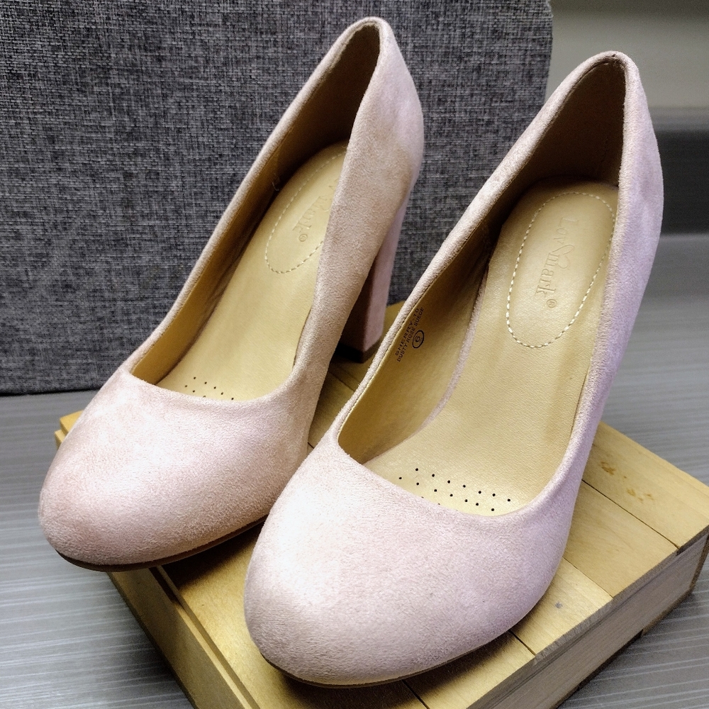 Lov ๐ Mark Dusty Rose Pink Suede Closed Toe Block Heel Dress Shoes 6 Pre-owned - Picture 3 of 13